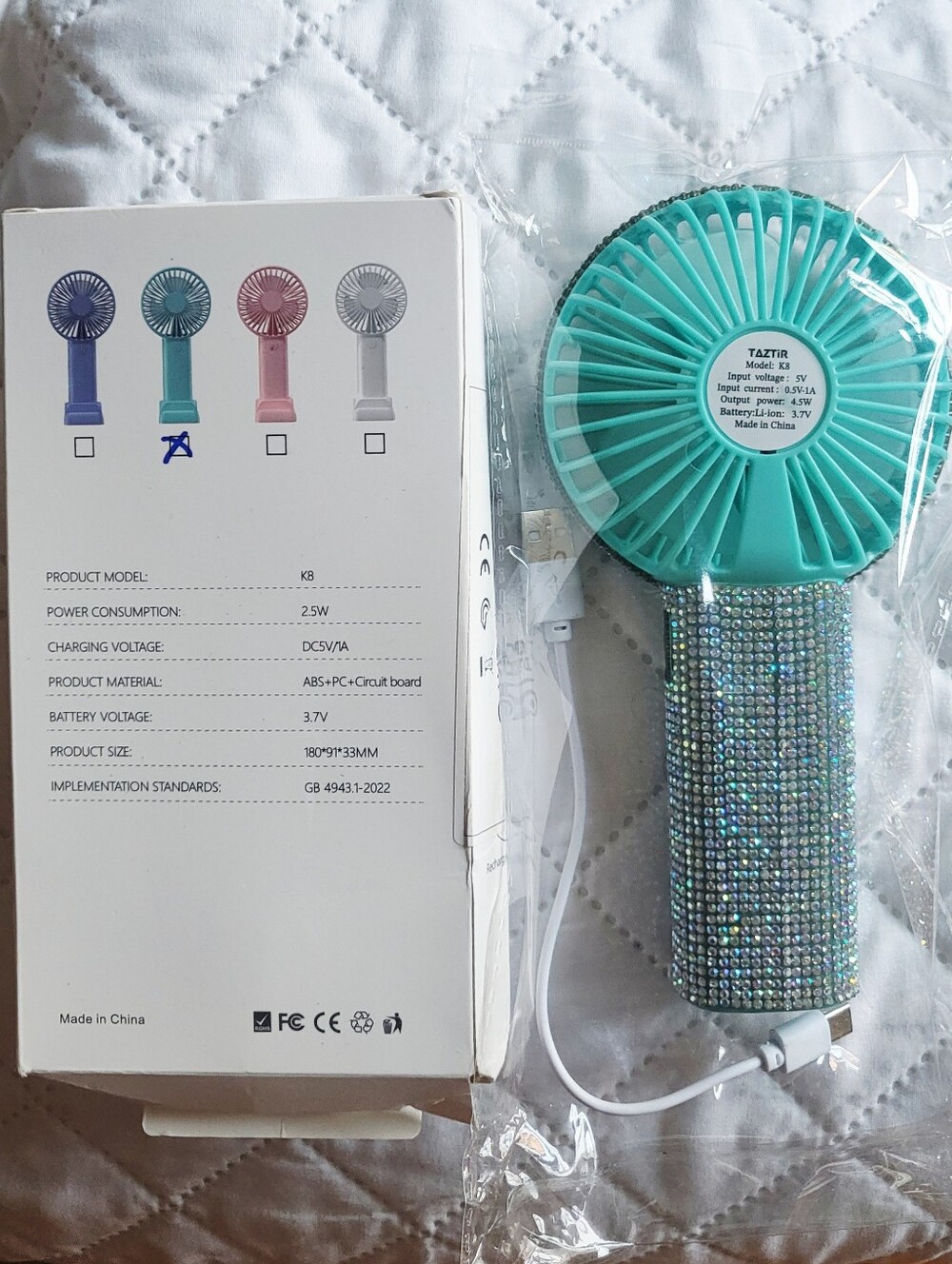 Handheld Fan with Rhinestone Handle - Picture 3 of 4
